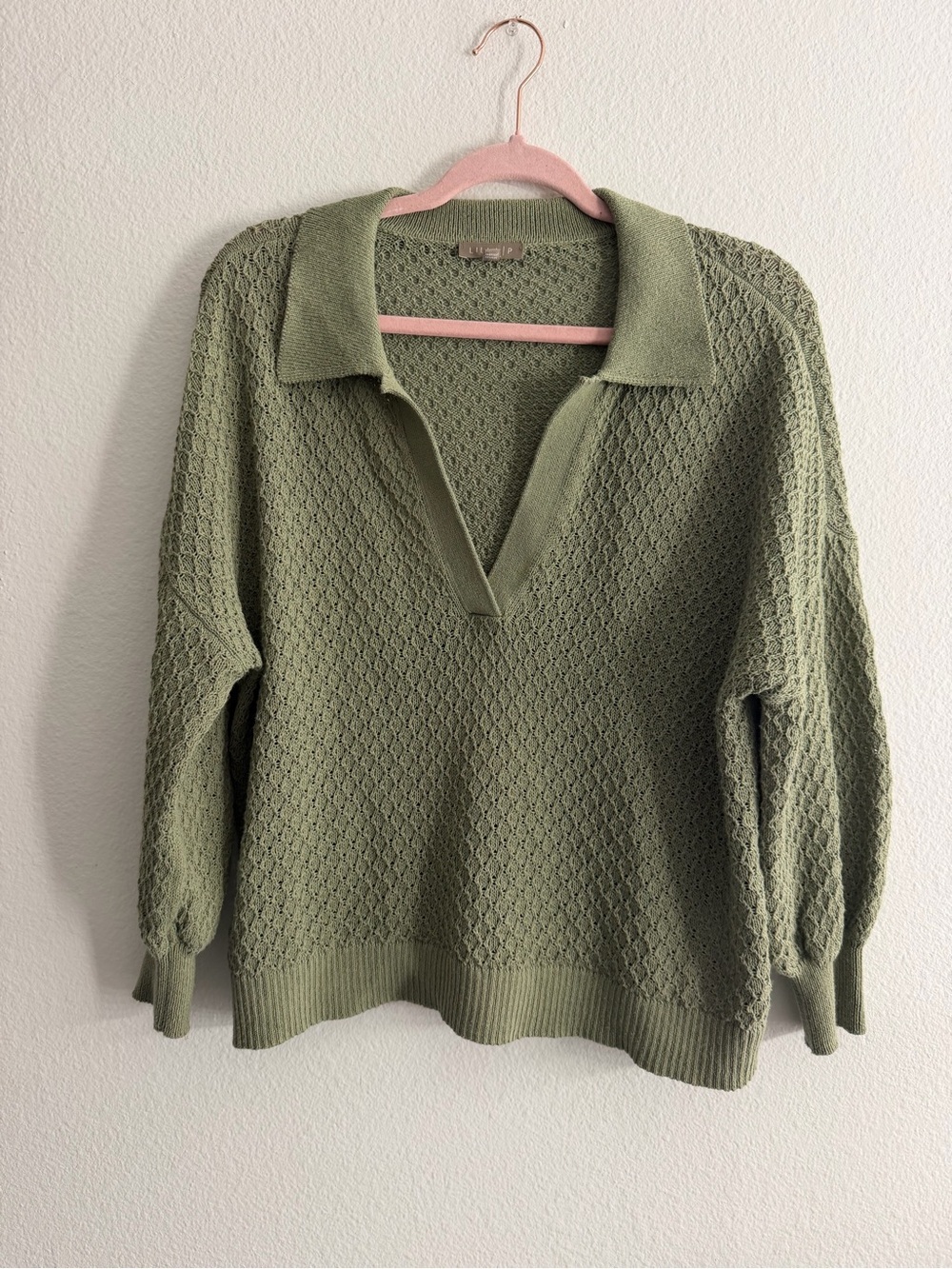 Lilla P Womens Green Knit Collared Pull Over Sweater Size Medium